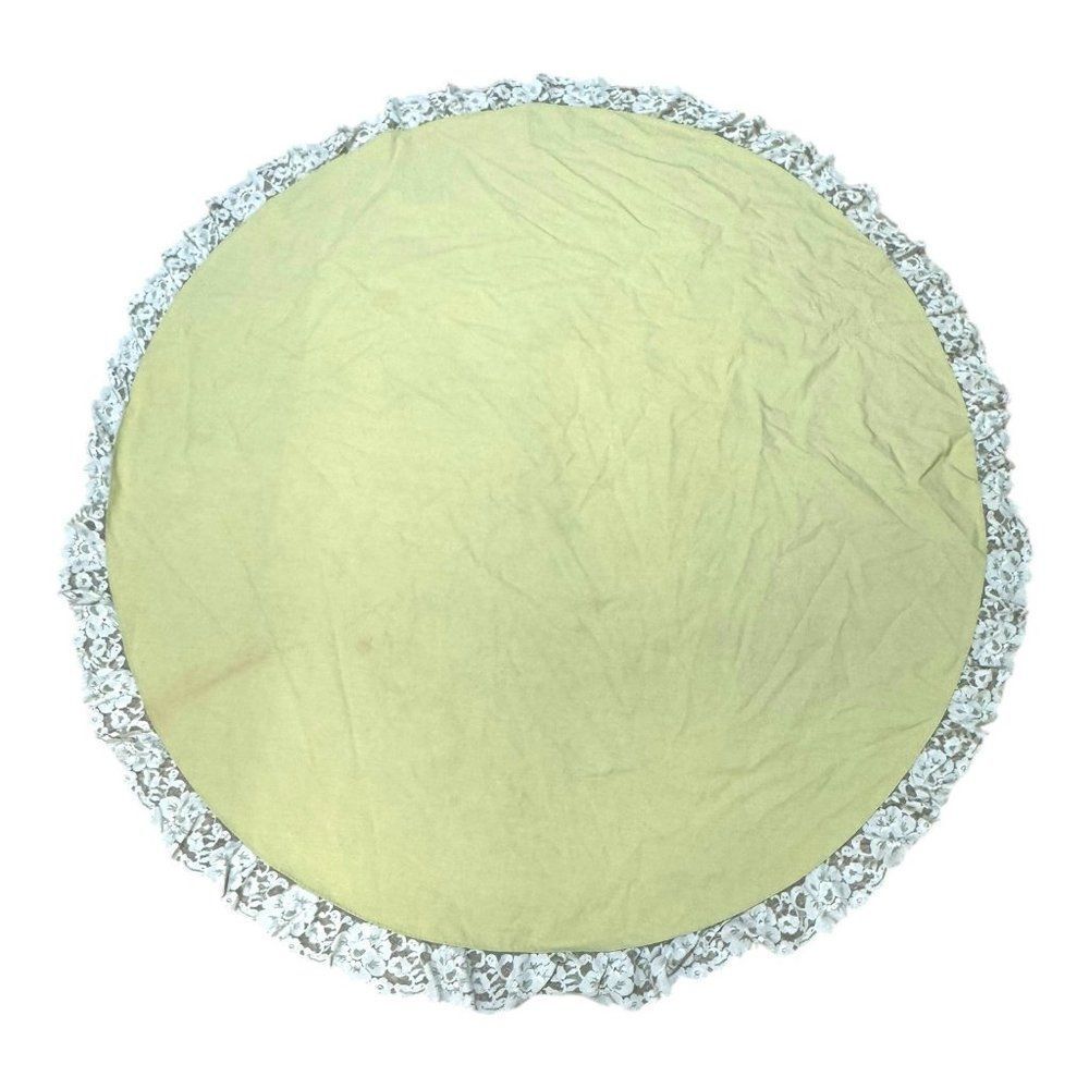 Vintage Round Floral Rose Lace Trim Tablecloth 58" Cotton Lace Light Green READ